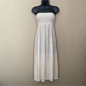 Cream Strapless Ruched Swim Coverup